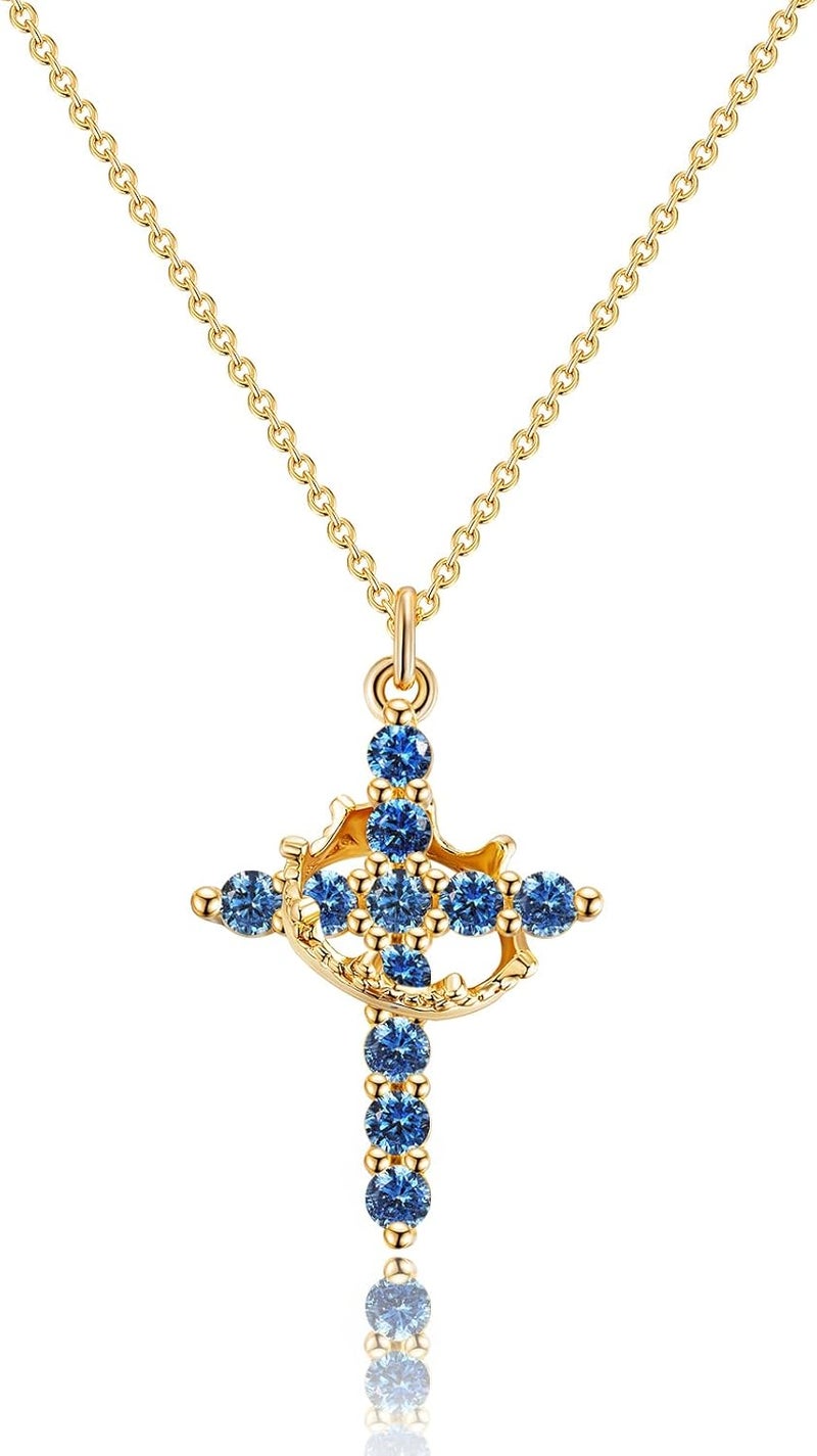 Robaice Upgraded Crown Cross Necklace for Women, 14K Gold Plated Crown Cross Pendant Necklace, Non-Tarnish Faith Jewelry for Women, Christian Religious Gifts for Her - Image 1